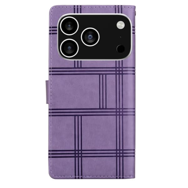 iPhone 18 Pro Max / iPhone 17 Pro Max Skal läderfodral - präglat rutmönster Purpur