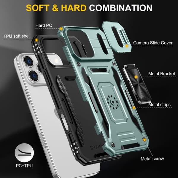iPhone 18 Pro / iPhone 17 Pro Skal med Armor PC + TPU Kameraskydd Alpingrön