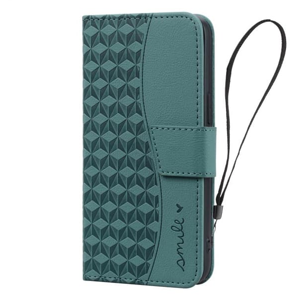 iPhone 18 Pro Max / iPhone 17 Pro Max Skal Läderfodral med Diamantspänne och Lanyard Grön
