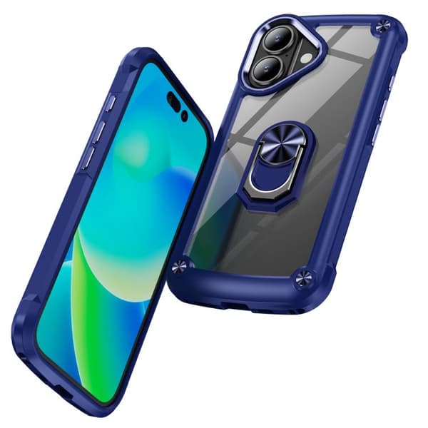 iPhone 17 Skal med TPU + PC Linsskydd och Ringhållare Blå