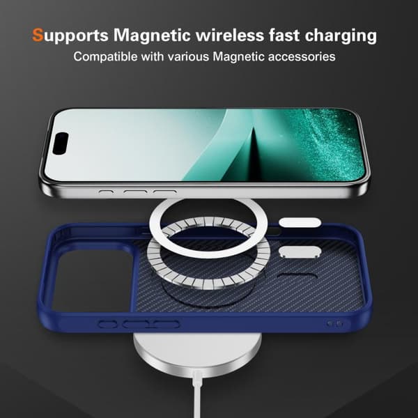 iPhone 18 Pro Max / iPhone 17 Pro Max Skal med Kolfiberstruktur och MagSafe Blå
