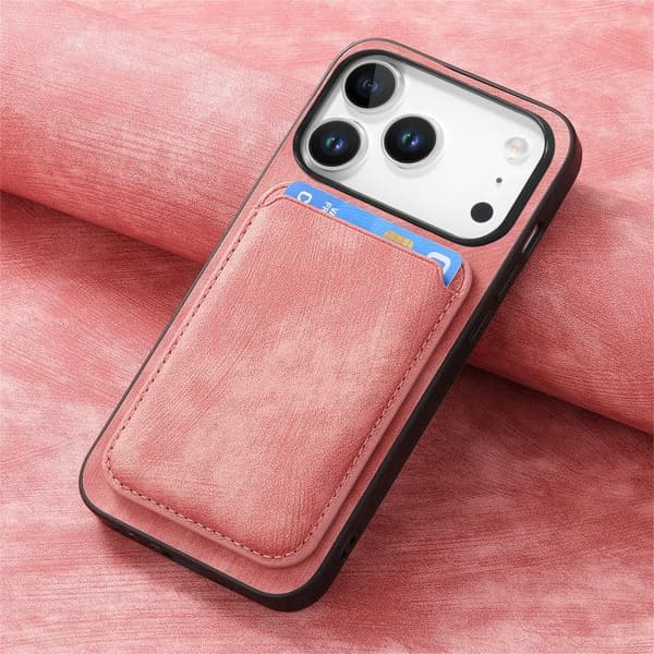 iPhone 18 Pro Max / iPhone 17 Pro Max Retro Läder Kortväska Magnetisk Skal Rosa