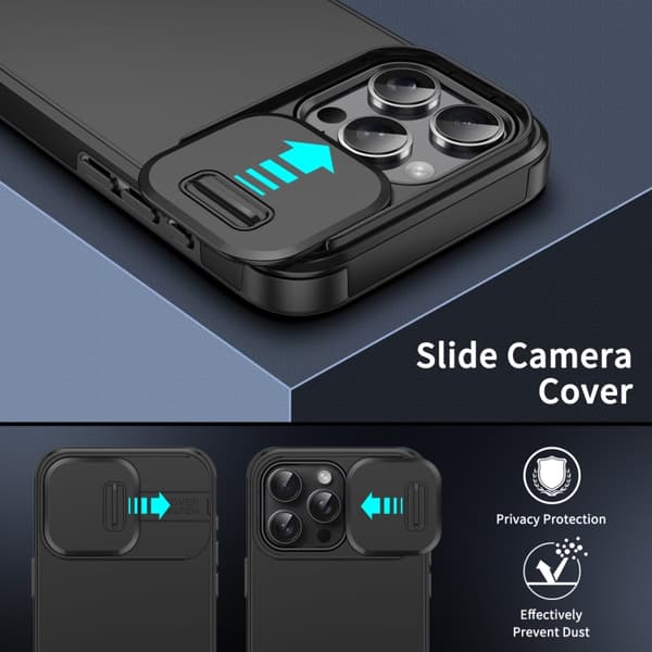 iPhone 16 Pro Max Skal med Sliding Camshield TPU + PC - Skyddande Mobilskal Blå