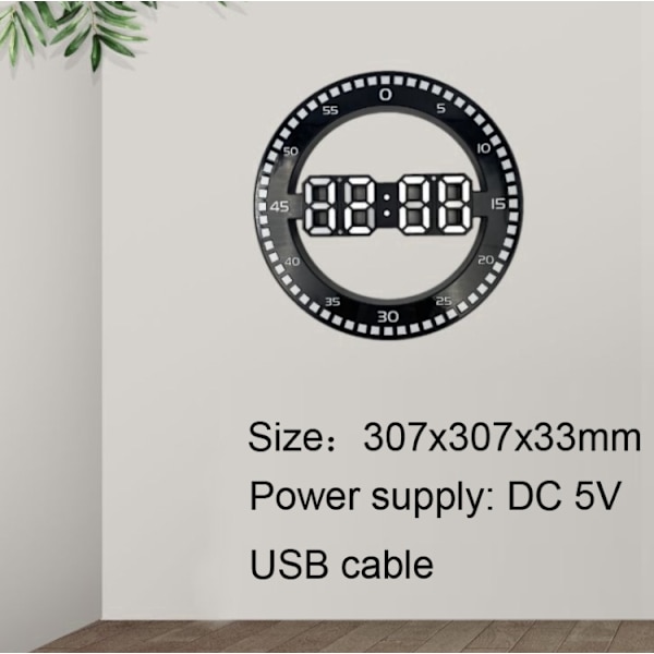 DS-3688L Vardagsrum 3D Väggklocka Stor Skärm LED Elektronisk Klocka, Färg: Andra Ljus Svart+Röd