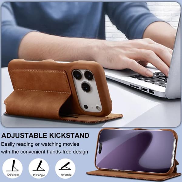 iPhone 18 Pro Max / iPhone 17 Pro Max Skal läderfodral LC.IMEEKE Hon Ancient Series Flip Brun