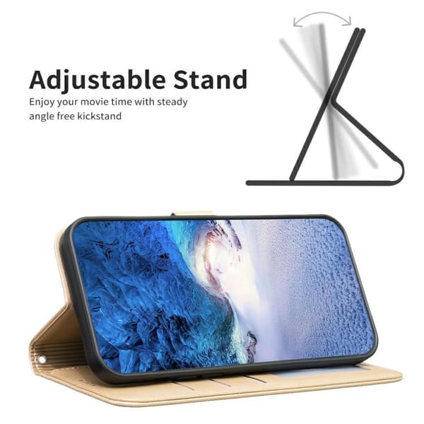 iPhone 18 Pro Max / iPhone 17 Pro Max Skal läderfodral med fyrklöverprägling Guld