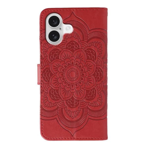 iPhone 17 Skal läderfodral med sol mandala präglad design Röd