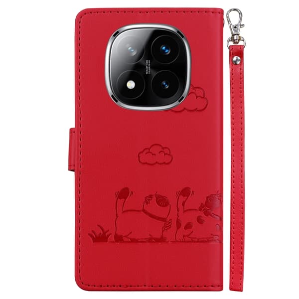 Redmi Note 14 Pro / Note 14 Pro+ 5G Söt Katt RFID Läder fodral Röd