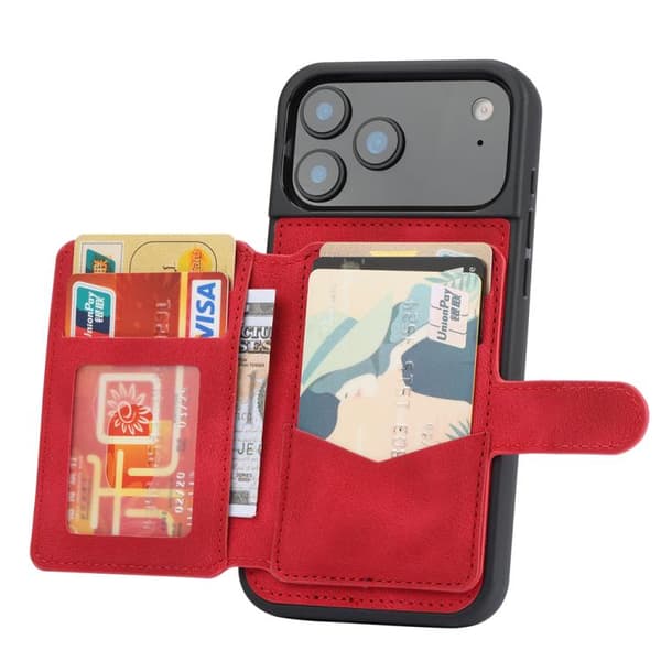 iPhone 18 Pro Max / iPhone 17 Pro Max Skal med RFID-skydd och PU-kortficka Röd