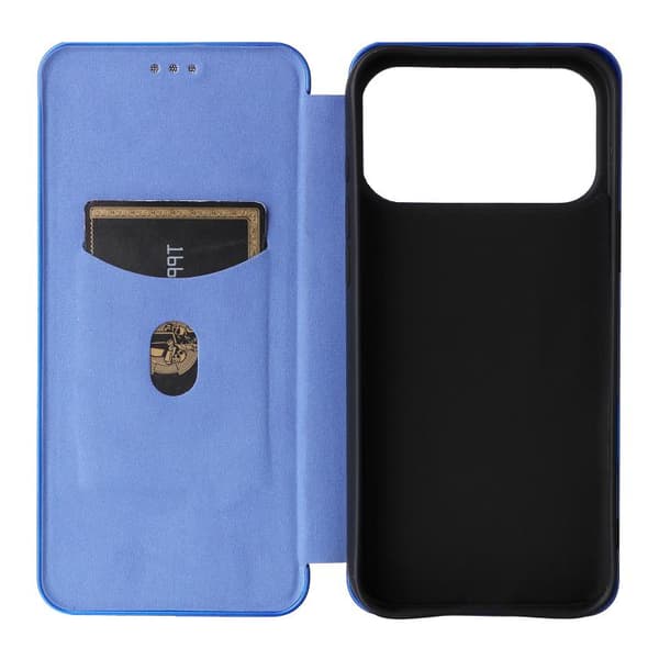 iPhone 18 Pro Max / iPhone 17 Pro Max Skal läderfodral med kolfibertextur Blå