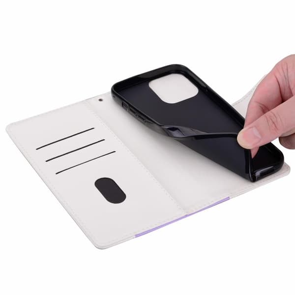 iPhone 18 Pro / iPhone 17 Pro Skal Läderfodral - Två Färger Lila Vit