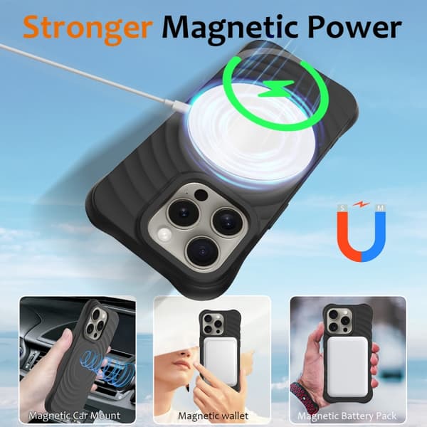iPhone 16 Pro Max Wave Texture MagSafe Magnetisk Flytande Silikon Skal Svart