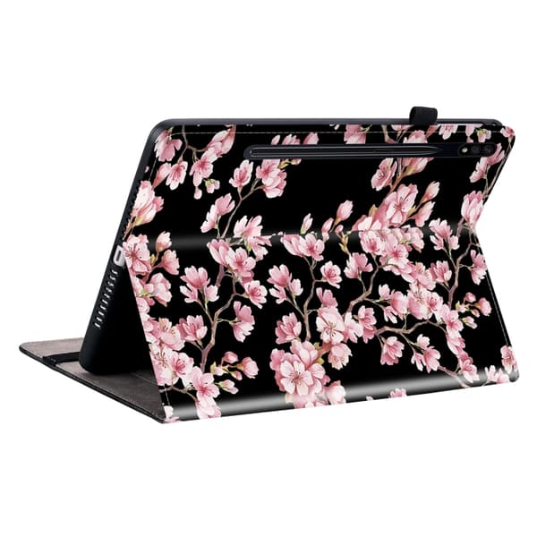 Samsung Galaxy Tab S7/S8 Läderfodral med Kristalltextur Plommonblomma