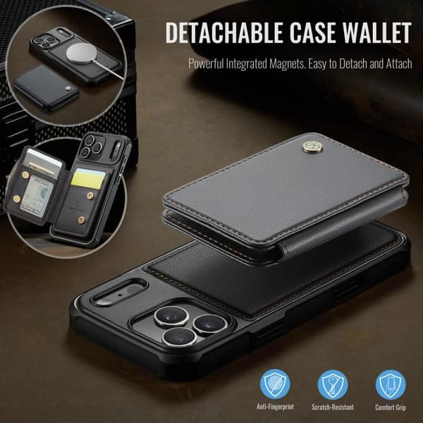 iPhone 18 Pro Max / iPhone 17 Pro Max Skal läderfodral JEEHOOD Business Magnetisk Stil RFID Svart