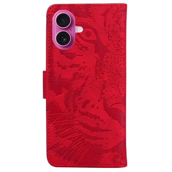 iPhone 17 Skal läderfodral med tigerprägling Röd