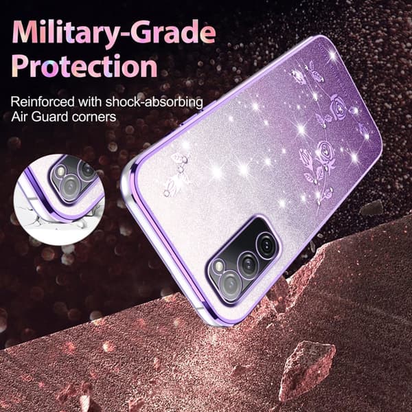 Samsung Galaxy S20 FE Skal med Gradient Glittrande Blommor Purpur