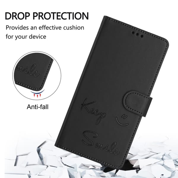 Redmi Note 14 5G - RFID Läderfodral med Smile Embossing Svart