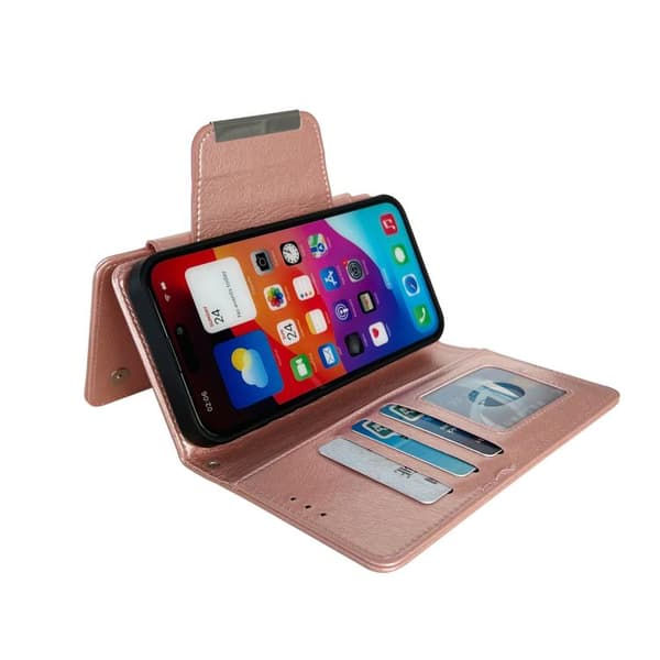 iPhone 18 Pro Max / iPhone 17 Pro Max Skal Läderfodral med Multifunktionell 7-Korts Fack Roséguld
