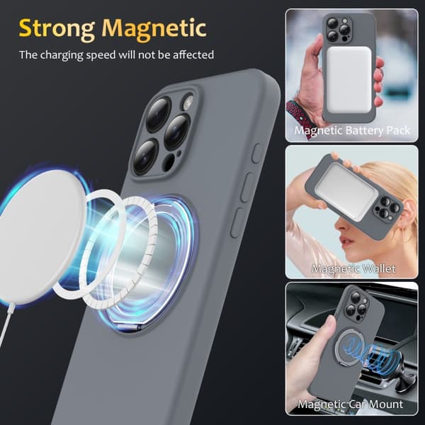 iPhone 16 Pro Max Liquid Silicone MagSafe Skal med Rotationshållare Grå