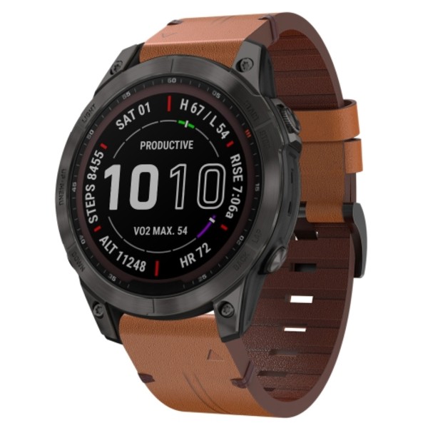 För Garmin Fenix ​​7 Sapphire Solar 22mm läder stålspänne watch Brown