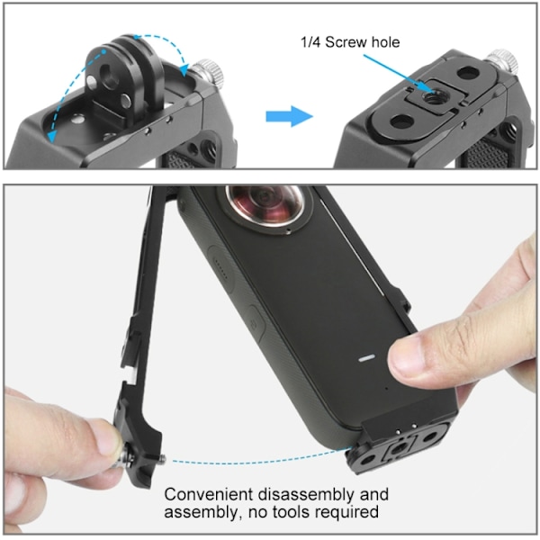 Skyddande burrigg husram med kallskofästen och magnetisk hopfällbar stativadapter för Insta360 ONE X2