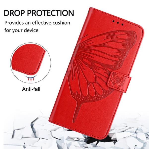 iPhone 18 Pro Max / iPhone 17 Pro Max Skal Läderfodral med Pr präglad Fjäril Röd