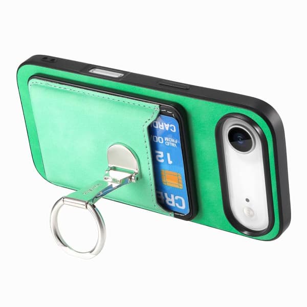iPhone 17 Air Skal med Retro Fällbart Ringhållare och Kortfack MagSafe Grön