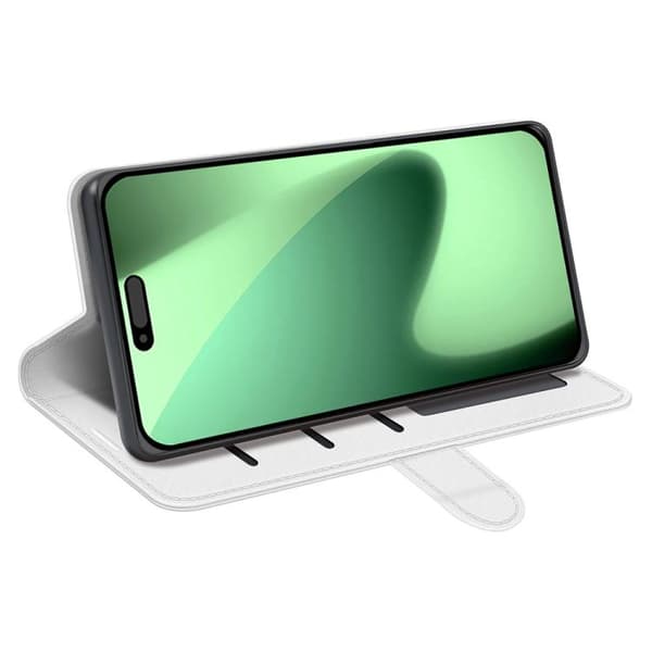 iPhone 18 Pro Max / iPhone 17 Pro Max Skal Läderfodral med R64 Textur och Horisontell Vändning Vit