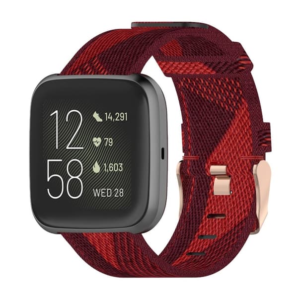 23 mm Stripe Weave Nylon Watch för Fitbit Versa 2, Fitbit Versa, Fitbit Versa Lite, Fitbit Blaze Red