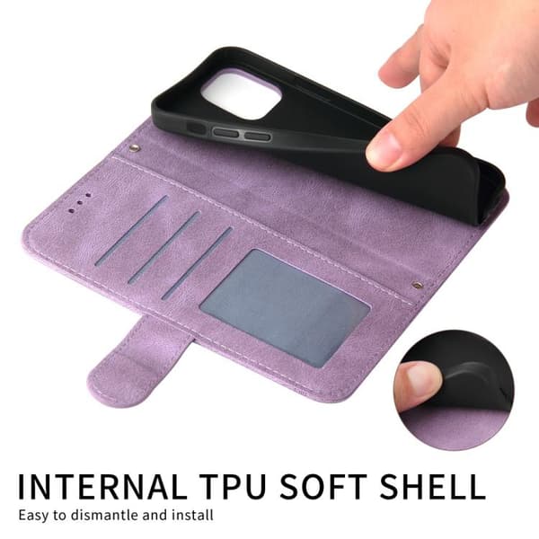 iPhone 18 Pro / iPhone 17 Pro Skal Läderfodral - Livets Träd Design Purpur