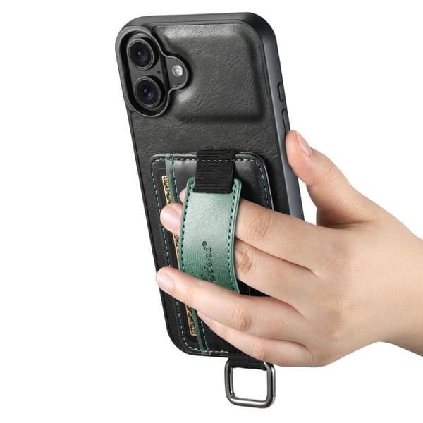 iPhone 17 Skal med Kortplånbok och Handledsrem - PU Svart