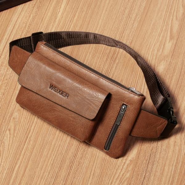 WEIXIER 9526 Herr Fritidsstil PU Läder Enstaka Axel Crossbody Väska Midjeväska Ljusbrun