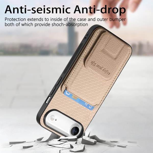 iPhone 17 Air Skal - Kolfiber med Fällbart Ställ Kaki