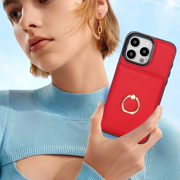 iPhone 16 Pro RFID Antistöld Kort Ringhållare Skal Röd