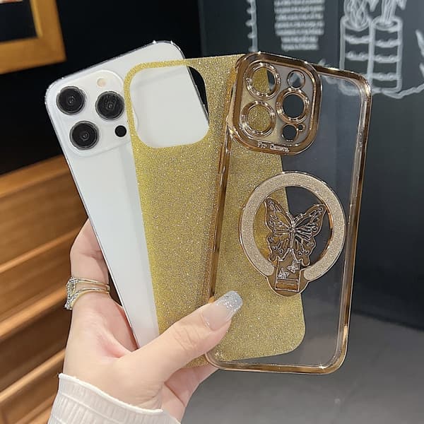 iPhone 16 Pro Max Pläterad Glittrande Fjäril Skal Silver