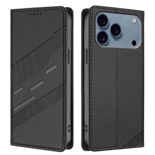 iPhone 18 Pro Max / iPhone 17 Pro Max Skal läderfodral - Prägad Multifunktionell Plånbok - Retro Läder Svart