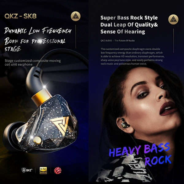QKZ SK8 3,5 mm sport in-ear dynamisk HIFI-hörlur med mikrofon Färgrik