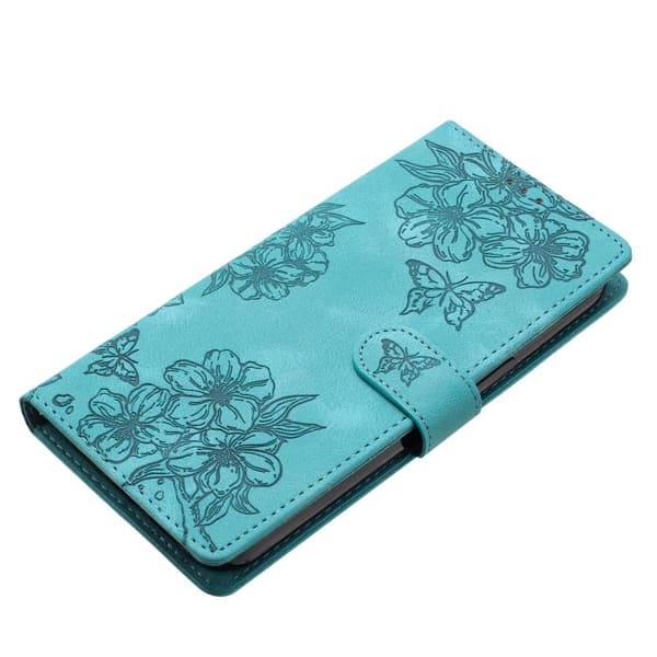 iPhone 18 Pro Max / iPhone 17 Pro Max Skal med Embossed PU och Körsbärsblomma Fjärilsmönster Grön