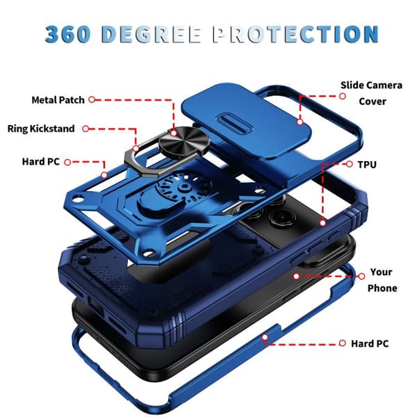 iPhone 18 Pro Max / iPhone 17 Pro Max Skal med Sliding Camshield TPU + PC och Hållare Marinblå