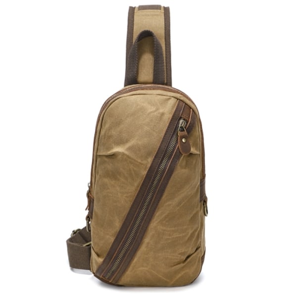 Herr Bröstväska Vaxad Canvas Crazy Horse Läder Axelväska Crossbody Väska Casual Midjeväska Kaki