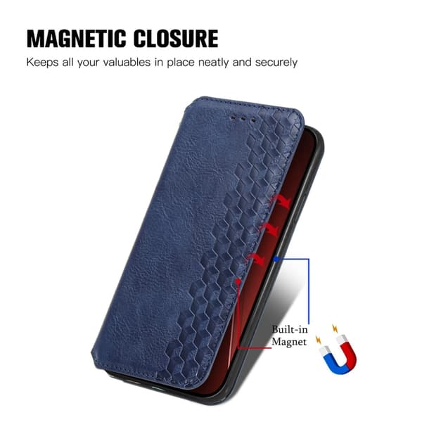 iPhone 16 Pro Max Cubic Grid Pressad Magnetisk Läder Skal - Fodral Blå