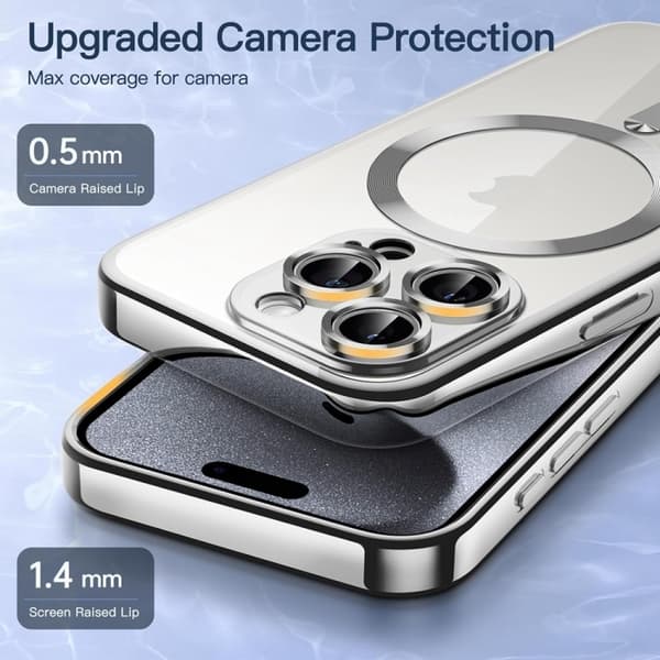 iPhone 16 Pro Transparent Elektropläterad Magsafe Magnetisk TPU Skal Silver
