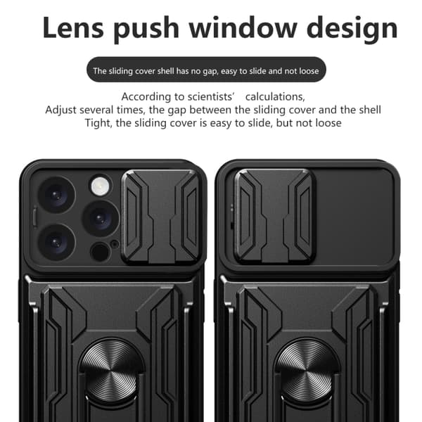 iPhone 16 Pro Max Skal med Sliding Camshield och Kortfack - TPU+PC Material Röd