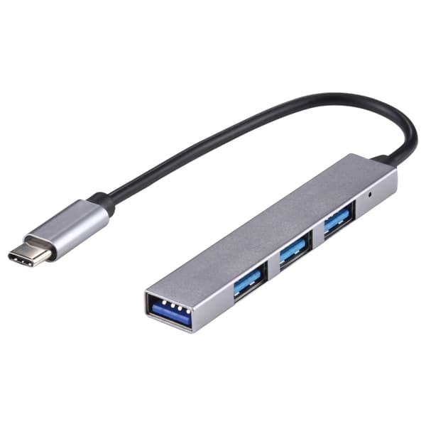 T-818 USB 3.0 till USB-C Hub Adapter - 4-Port Aluminium, Silver Grey, 5Gbps, Plug & Play