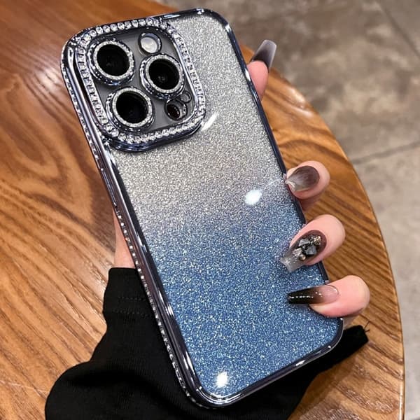 iPhone 16 Pro Skal med Diamant Gradient Glitter TPU - Skydda din telefon med stil! Gradientblå
