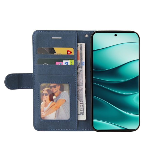 Redmi Note 14 Pro / 14 Pro+ 5G - Flip-läderfodral med tvåfärgad splicing Blå