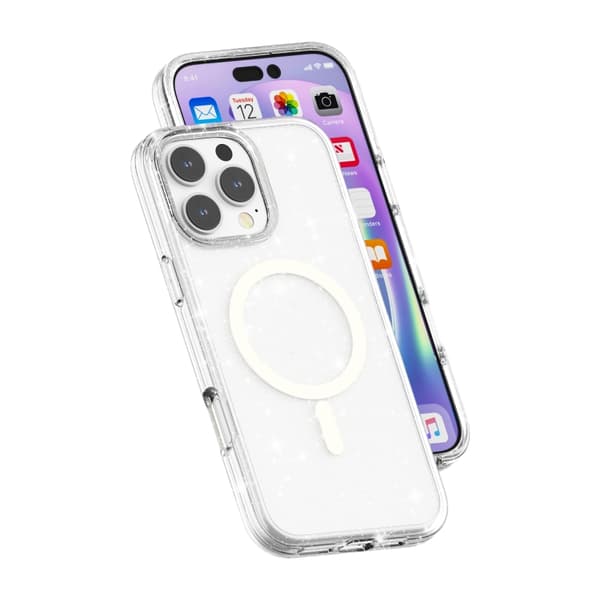 iPhone 16 Pro Max Terminator Stil Glitter Pulver MagSafe Magnetisk Skal Vit