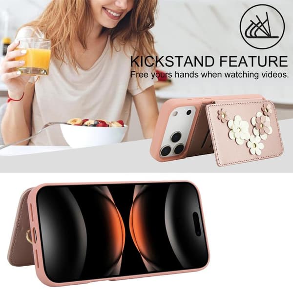 iPhone 18 Pro Max / iPhone 17 Pro Max Skal läderfodral med blommönster Roséguld
