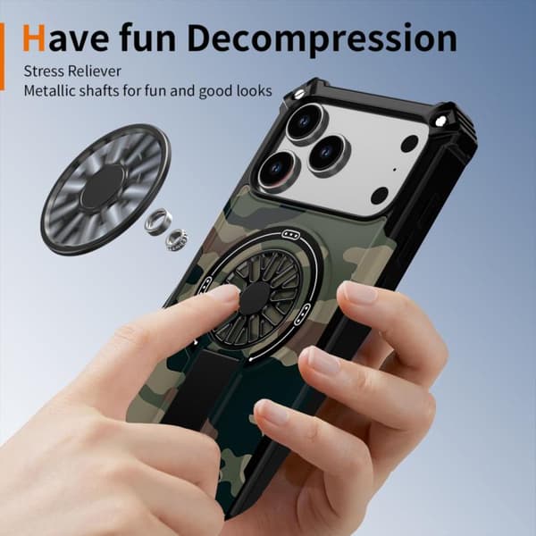 iPhone 18 Pro Max / iPhone 17 Pro Max Camouflage Kickstand Rotating Shaft MagSafe Skal Armégrönt kamouflage