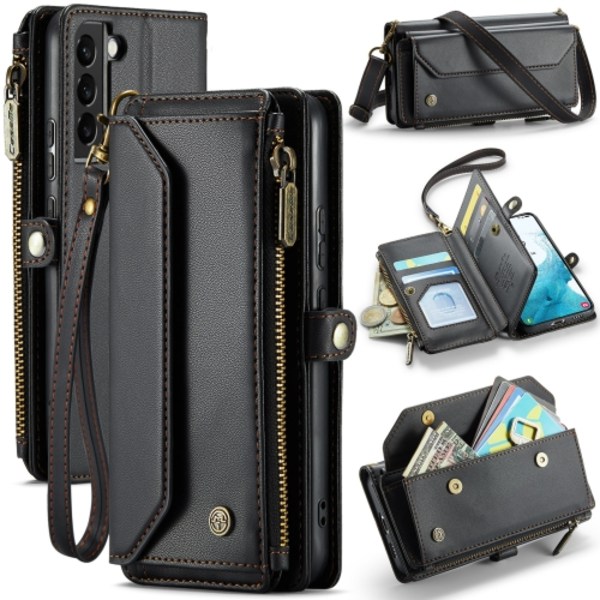Samsung Galaxy S22 5G Skal CaseMe C36 med kortfack, dragkedja, RFID-skydd, läder Svart